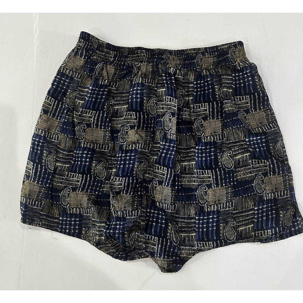 Vintage Mens 100% Silk Boxers Size S 90s Casino Pajama Boxer Shorts Blue Paisley - Picture 4 of 7